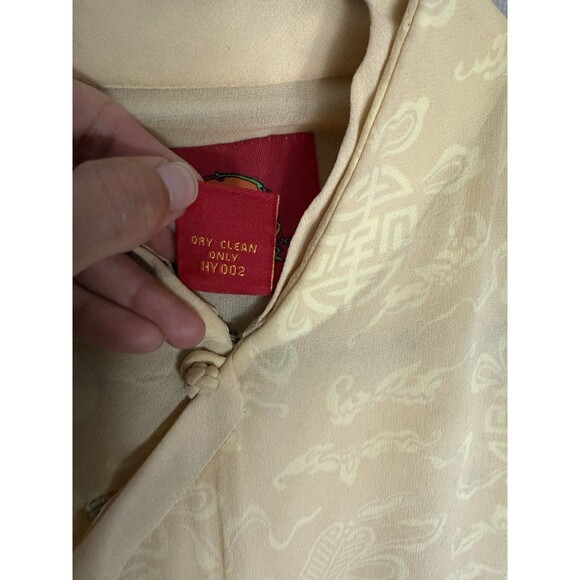 Shanghai Tang 100% Silk Qipao Dress Size 14 Yellow Womens Long Maxi Asian - Picture 7 of 12